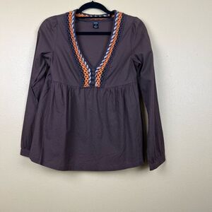 Aziz Blouse Brown Knit Pullover Cotton Size M